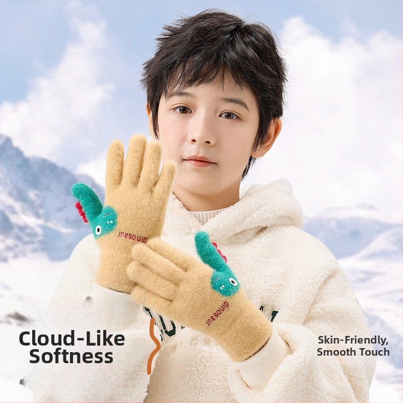 Detské zimné rukavice bez prstov, pletené z akrylu, jacquard, karikatúrny vzor, teplé