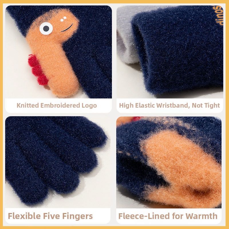 Detské zimné rukavice bez prstov, pletené z akrylu, jacquard, karikatúrny vzor, teplé