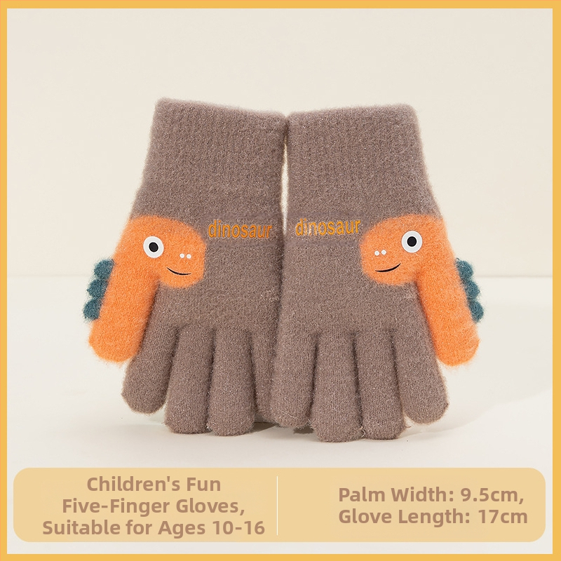 Bērnu ziemas cimdi bez pirkstiem, adīti no akrila, jacquard tehnika, karikatūras raksts, silti