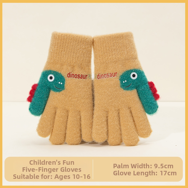 Bērnu ziemas cimdi bez pirkstiem, adīti no akrila, jacquard tehnika, karikatūras raksts, silti