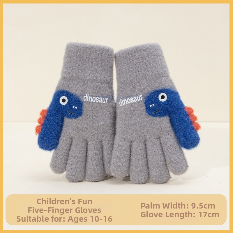 Bērnu ziemas cimdi bez pirkstiem, adīti no akrila, jacquard tehnika, karikatūras raksts, silti