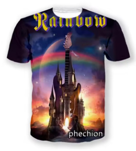 Vīriešu T-krekls ar 3D apdruku rokgrupas motīvā, apaļš kakla izgriezums, īsās piedurknes, viegls elpojošs poliesters