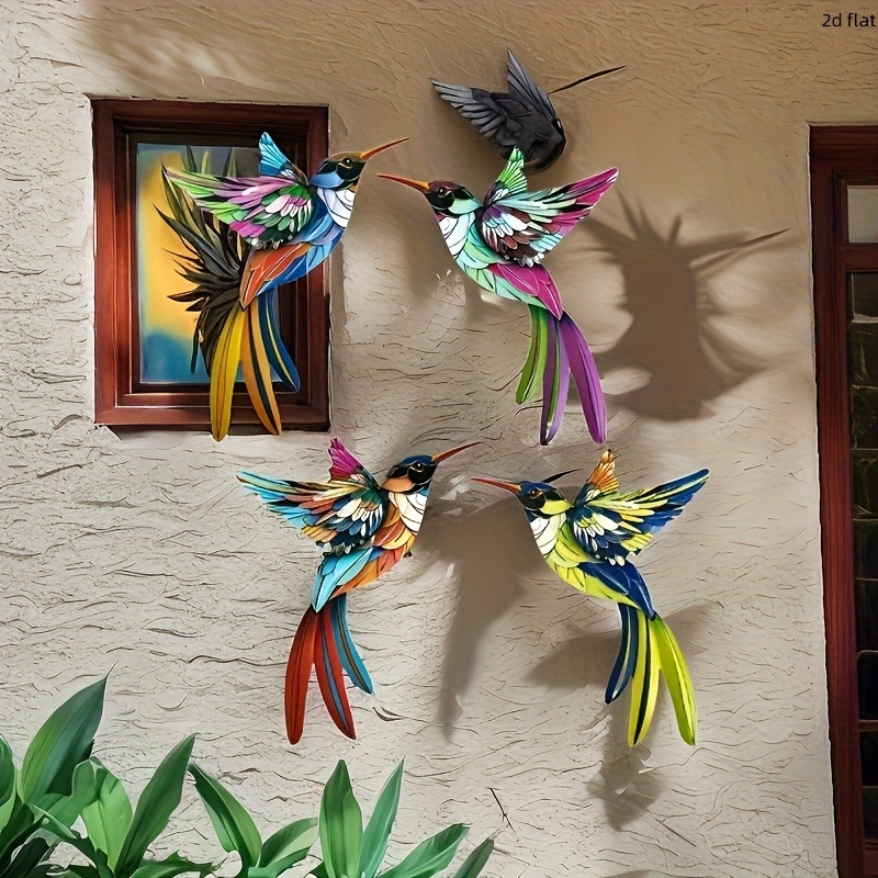 Artă din Fier 3D cu Colibri – Set de patru piese pentru Casă și Grădină în Aer Liber, Stil Modern Minimalist, Cod B71