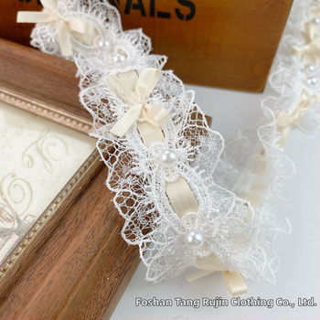 Полиестерна дантела с мъниста и бант за облекло, завеси и занаяти