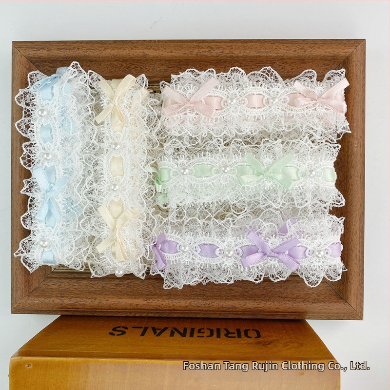 Polyesterová čipka s korálkami a mašličkou pre oblečenie, závesy a remeslá