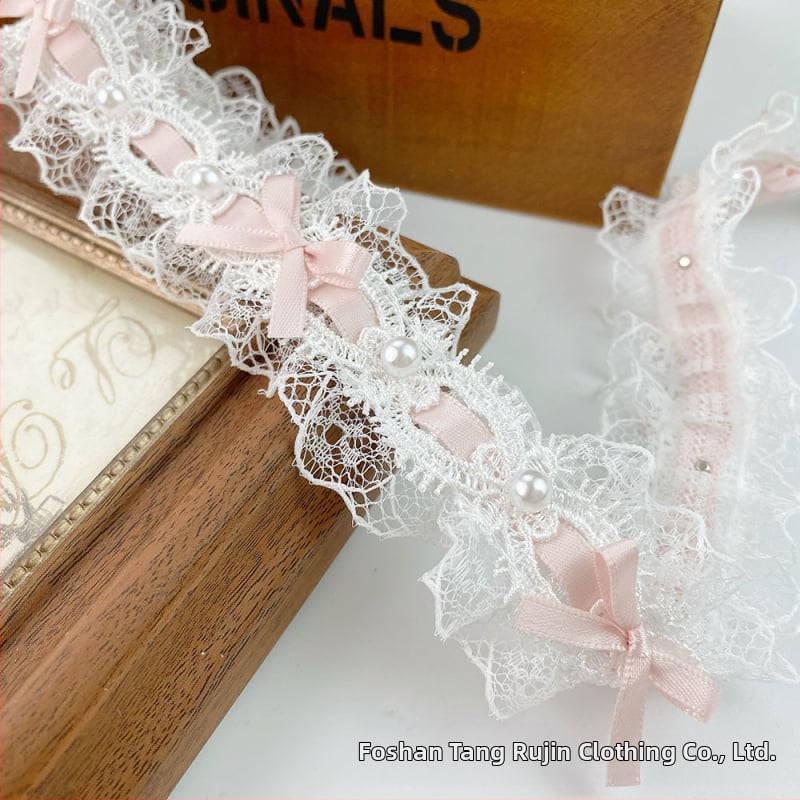 Полиестерна дантела с мъниста и бант за облекло, завеси и занаяти