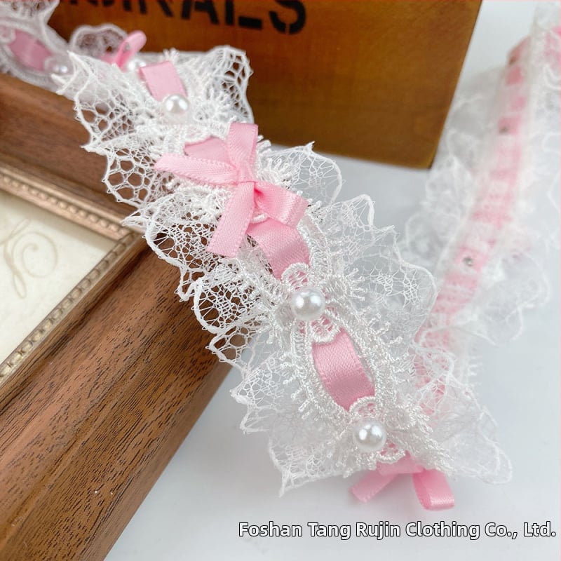 Полиестерна дантела с мъниста и бант за облекло, завеси и занаяти