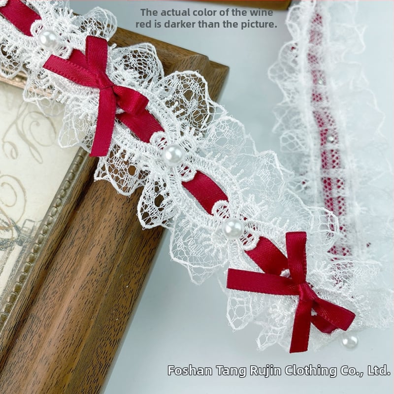 Полиестерна дантела с мъниста и бант за облекло, завеси и занаяти