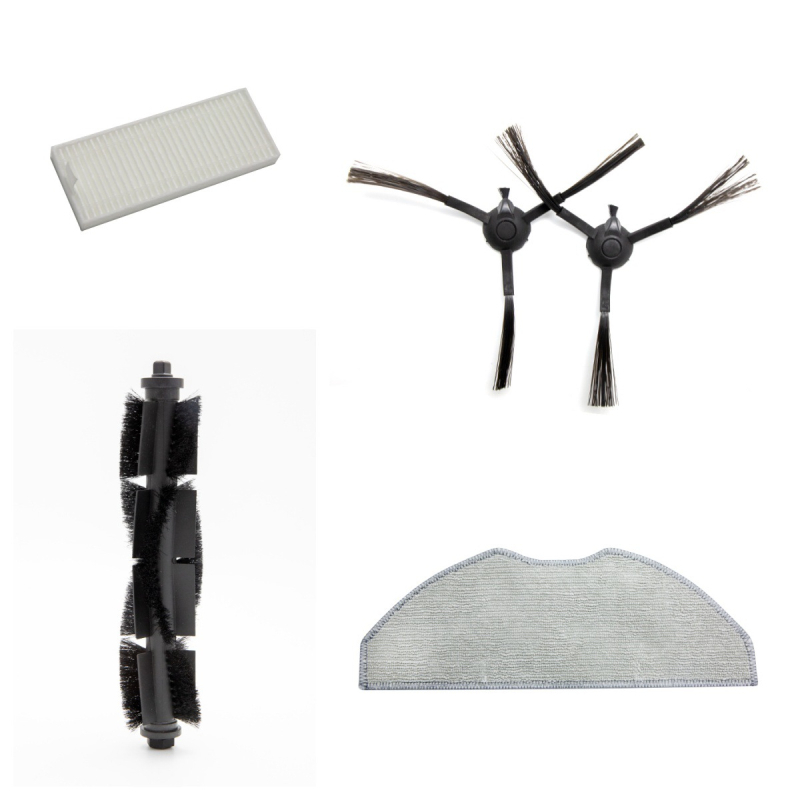 Tapo RV30 robota putekļsūcēja piederumi: sānu birste, HEPA filtrs, tīrīšanas lupatiņa, putekļu maisiņš