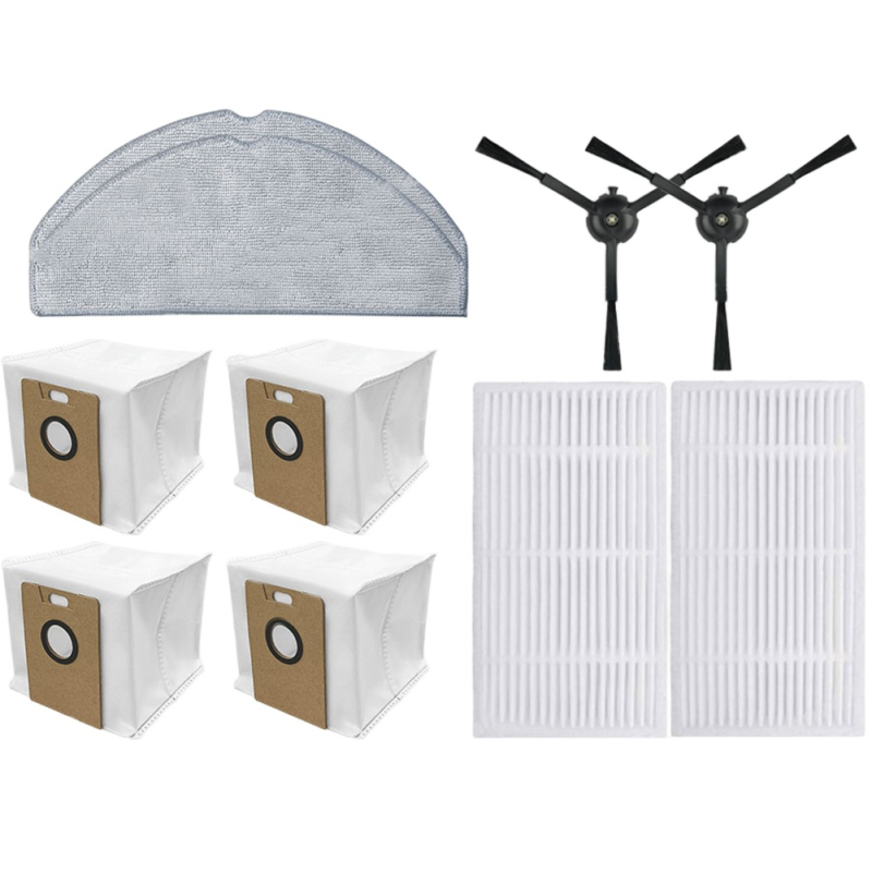 Tapo RV30 robota putekļsūcēja piederumi: sānu birste, HEPA filtrs, tīrīšanas lupatiņa, putekļu maisiņš