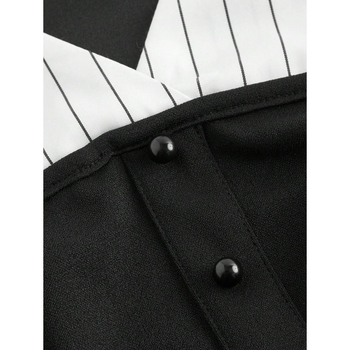 Dviejų dalių lino palaidinė komplektas, dryžuotas raštas, platus apykaklė, keturių krypčių tempimas