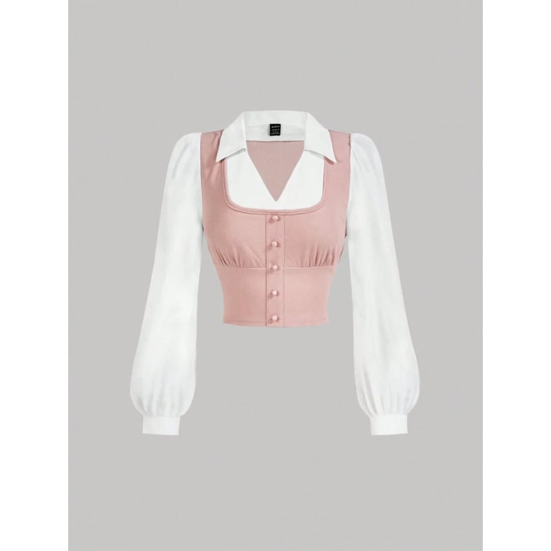 Dviejų dalių lino palaidinė komplektas, dryžuotas raštas, platus apykaklė, keturių krypčių tempimas