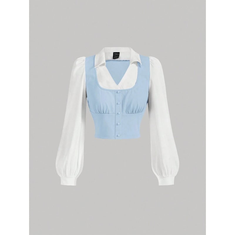 Dviejų dalių lino palaidinė komplektas, dryžuotas raštas, platus apykaklė, keturių krypčių tempimas