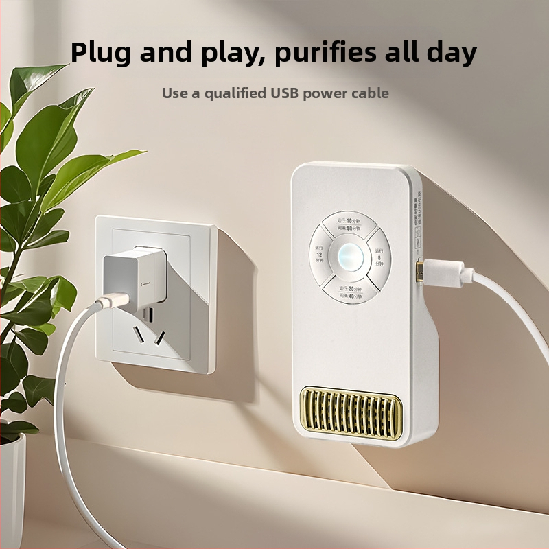 Ozónový čistič vzduchu pre domácnosť – dezodorizácia a dezinfekcia, USB napájanie, nástenná montáž, vhodný pre 21–30 m², hluk < 36 dB