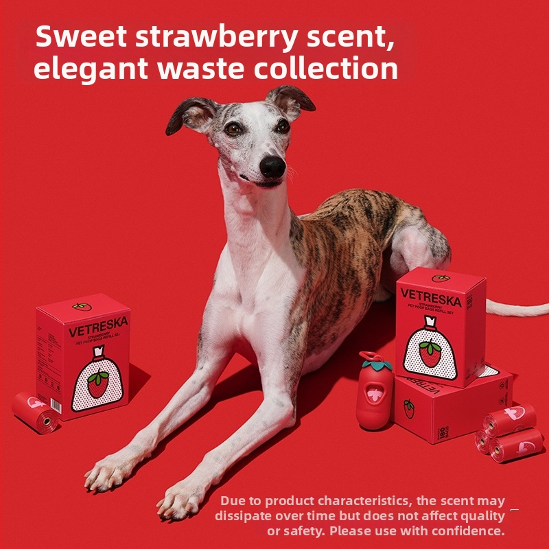 Sada vreciek na zber exkrementov s dizajnom jahodovej kapsule, hrubšia a prenosná, určená pre vonkajšie cesty a prechádzky so psom