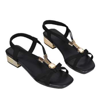 Ρωμαϊκές σανδάλες με εθνοτικό στυλ • άνω μέρος PU • στρογγυλή μύτη • χοντρή γόβα • ύψος τακουνιού 3–6 cm