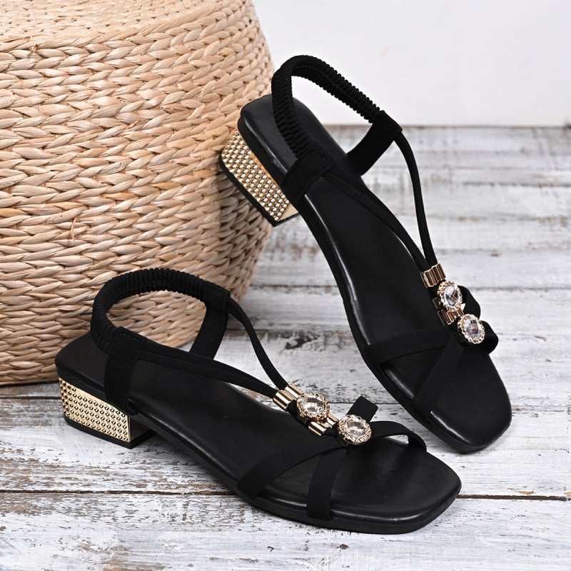 Ρωμαϊκές σανδάλες με εθνοτικό στυλ • άνω μέρος PU • στρογγυλή μύτη • χοντρή γόβα • ύψος τακουνιού 3–6 cm