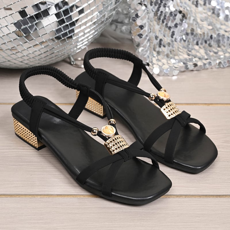 Ρωμαϊκές σανδάλες με εθνοτικό στυλ • άνω μέρος PU • στρογγυλή μύτη • χοντρή γόβα • ύψος τακουνιού 3–6 cm