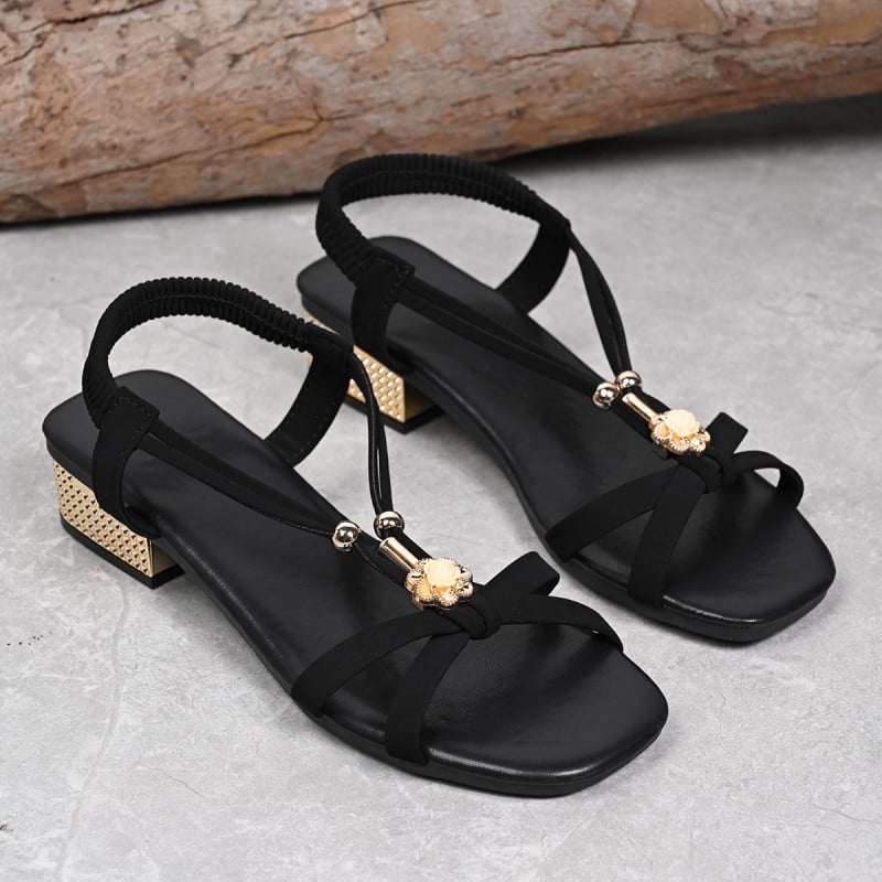 Ρωμαϊκές σανδάλες με εθνοτικό στυλ • άνω μέρος PU • στρογγυλή μύτη • χοντρή γόβα • ύψος τακουνιού 3–6 cm