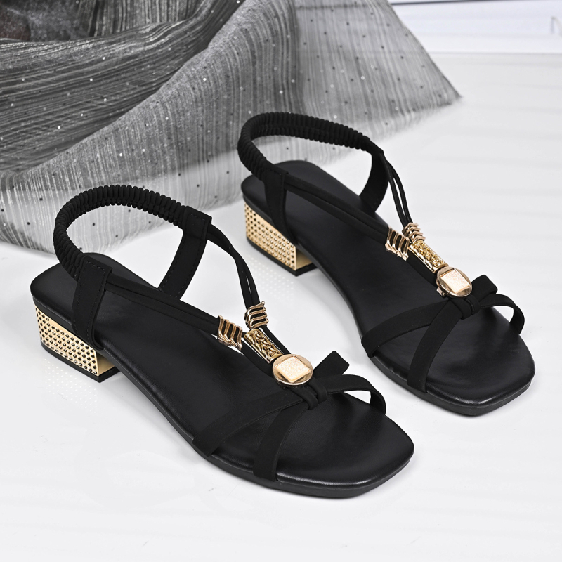 Ρωμαϊκές σανδάλες με εθνοτικό στυλ • άνω μέρος PU • στρογγυλή μύτη • χοντρή γόβα • ύψος τακουνιού 3–6 cm