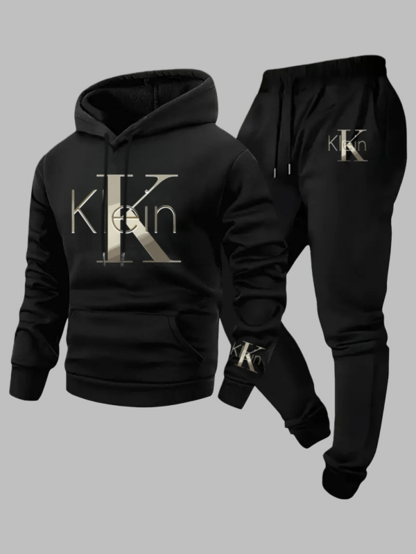 Dvodijelni set hoodie-a s tiskom, poliester 96%+, kapuljača s vezicama, okrugli izrez, dugi rukavi