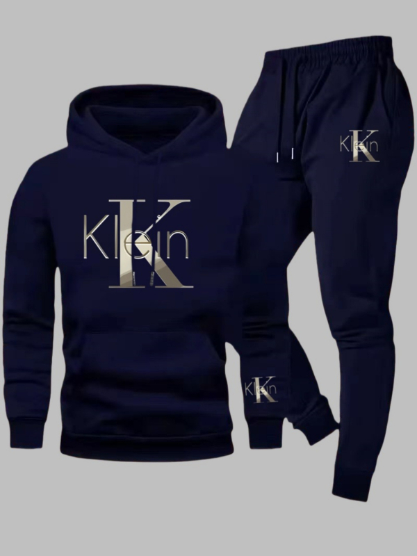 Dvodijelni set hoodie-a s tiskom, poliester 96%+, kapuljača s vezicama, okrugli izrez, dugi rukavi