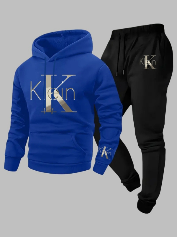 Dvodijelni set hoodie-a s tiskom, poliester 96%+, kapuljača s vezicama, okrugli izrez, dugi rukavi