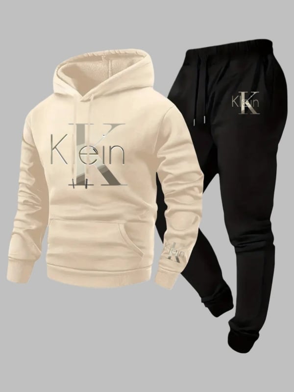 Dvodijelni set hoodie-a s tiskom, poliester 96%+, kapuljača s vezicama, okrugli izrez, dugi rukavi