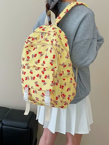 Meitenes skolas mugursoma no neilona – ūdensizturīga, ultra viegla, nodilumizturīga, pret zādzību, izliekta plecu siksna, augļu raksts