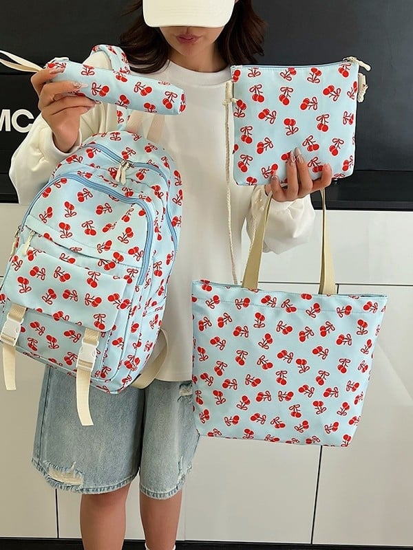 Meitenes skolas mugursoma no neilona – ūdensizturīga, ultra viegla, nodilumizturīga, pret zādzību, izliekta plecu siksna, augļu raksts