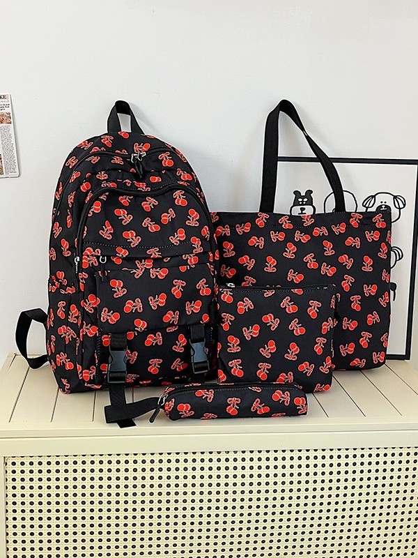 Meitenes skolas mugursoma no neilona – ūdensizturīga, ultra viegla, nodilumizturīga, pret zādzību, izliekta plecu siksna, augļu raksts