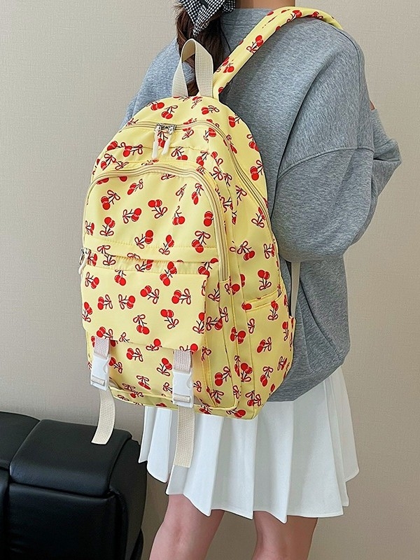 Meitenes skolas mugursoma no neilona – ūdensizturīga, ultra viegla, nodilumizturīga, pret zādzību, izliekta plecu siksna, augļu raksts