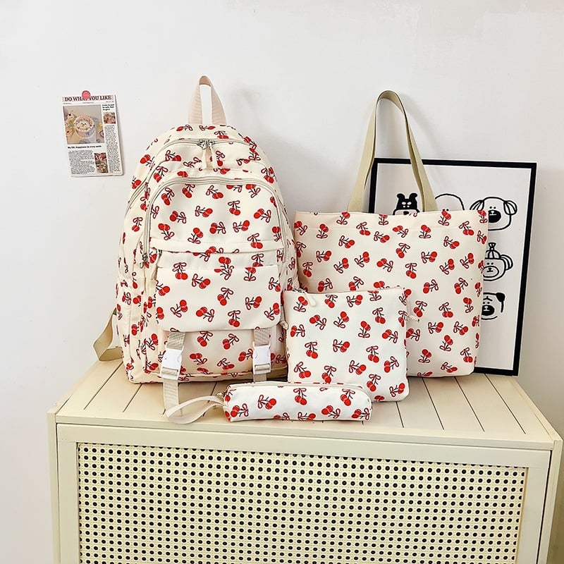 Meitenes skolas mugursoma no neilona – ūdensizturīga, ultra viegla, nodilumizturīga, pret zādzību, izliekta plecu siksna, augļu raksts