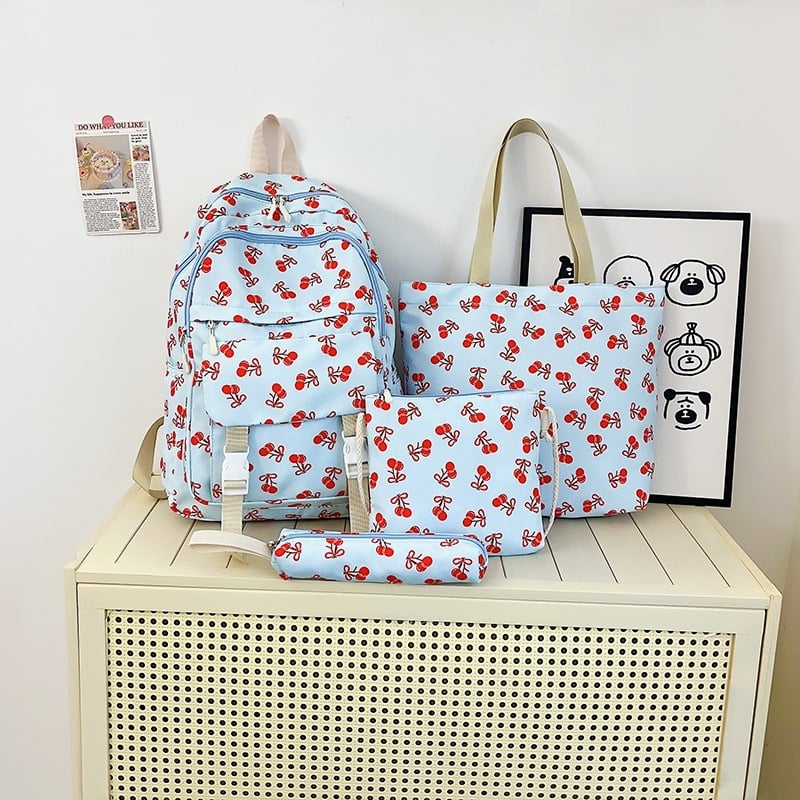 Meitenes skolas mugursoma no neilona – ūdensizturīga, ultra viegla, nodilumizturīga, pret zādzību, izliekta plecu siksna, augļu raksts