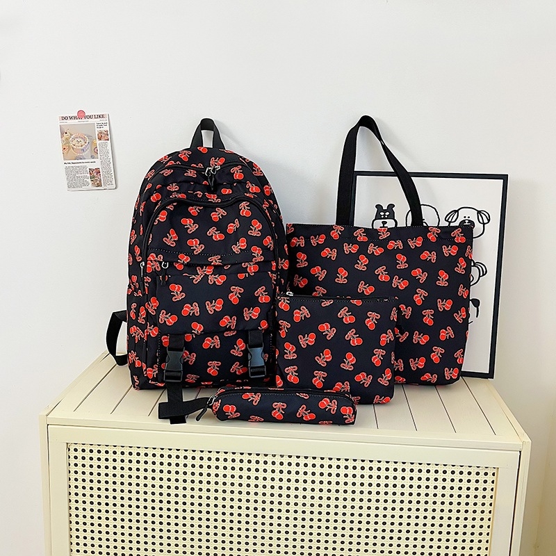 Meitenes skolas mugursoma no neilona – ūdensizturīga, ultra viegla, nodilumizturīga, pret zādzību, izliekta plecu siksna, augļu raksts