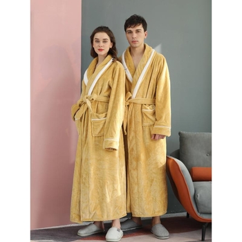 Muški dugi kaftan s ovratnikom šal, debeli karirani uzorak, fleece na pola, sadržaj pamuka ispod 30%, proljeće 2025