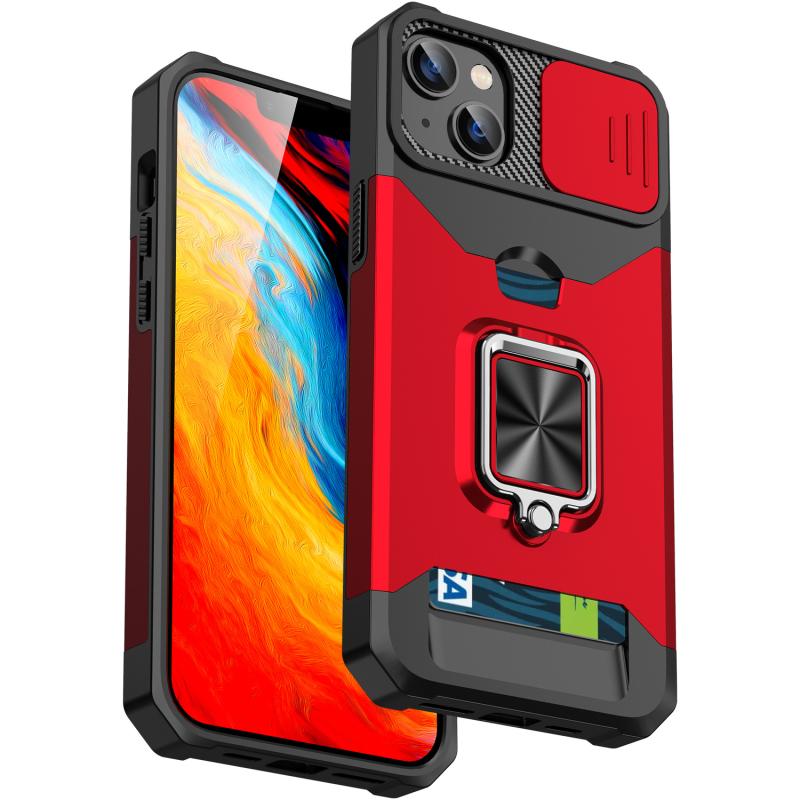 Aizmugurējā vāciņa lieta ar stiprinājumu un kritiena aizsardzību iPhone 11/13/14, TPU+PC ar metāla gredienu, injekcijas formēšana