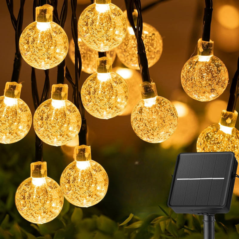 Saules enerģijas burbuļu bumba ārējai lietošanai, ūdensizturīgs gaismas virtenes IP65, astoņi režīmi, saules darbība, gaismas darbības laiks 6–12 stundas