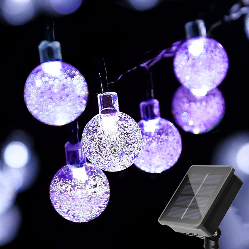 Saules enerģijas burbuļu bumba ārējai lietošanai, ūdensizturīgs gaismas virtenes IP65, astoņi režīmi, saules darbība, gaismas darbības laiks 6–12 stundas