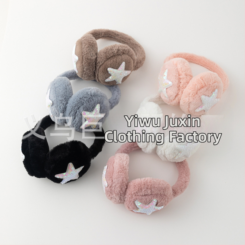 Plyšové ušné chrániče s päťuholníkovou hviezdou, zimné teplé, vetruodolné, skladacie, polyester