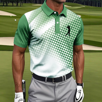 Férfi polo póló, karcsúsított szabás, rövid ujjú, Color Blocking mintázat, Nyomtatás/festés, lélegző nedvesség-elvezető poliészter