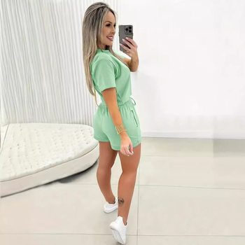 Moteriški vasaros dviejų dalių kostiumas, poliesterio–elastano mišinys, 3/4 rankovės, mergaitiškai gaivus stilius