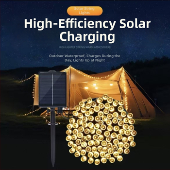 KM-S100 Solarni LED treperići niz za vanjsku upotrebu – IP65 vodootporno, upravljanje daljinskim i tipkom, snaga svjetla 6000