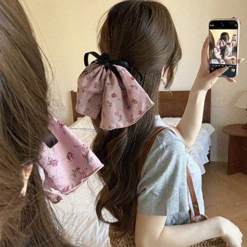 Gumena gumica za kosu s mašnicom od satena, korejskog stila, tip zatvaranja Rope Buckle, materijal Red Bean, model SH71813548, zima 2025