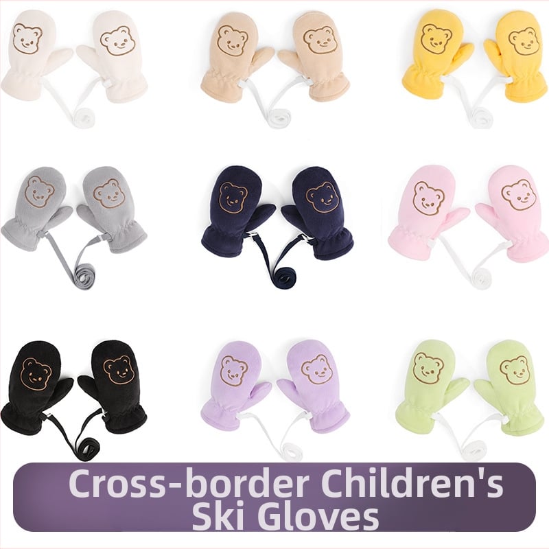 Bērnu slēpošanas cimdi no fleece materiāla, karikatūras dizains, pretslīdēšana, ziema/rudens