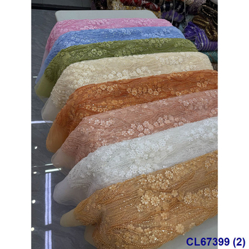 Vjenčana čipkasta tkanina s 3D vezom i šljokicama na šifonu (100% poliester • CL67399 • lisami • za vjenčanu odjeću • GB standard)