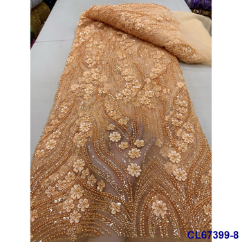 Vjenčana čipkasta tkanina s 3D vezom i šljokicama na šifonu (100% poliester • CL67399 • lisami • za vjenčanu odjeću • GB standard)