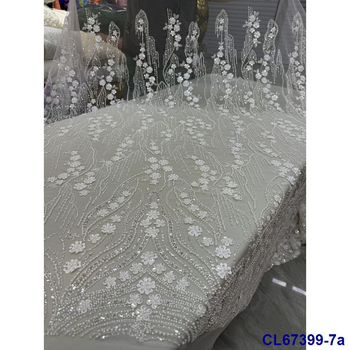Vjenčana čipkasta tkanina s 3D vezom i šljokicama na šifonu (100% poliester • CL67399 • lisami • za vjenčanu odjeću • GB standard)