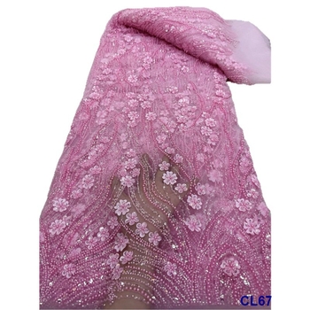 Vjenčana čipkasta tkanina s 3D vezom i šljokicama na šifonu (100% poliester • CL67399 • lisami • za vjenčanu odjeću • GB standard)