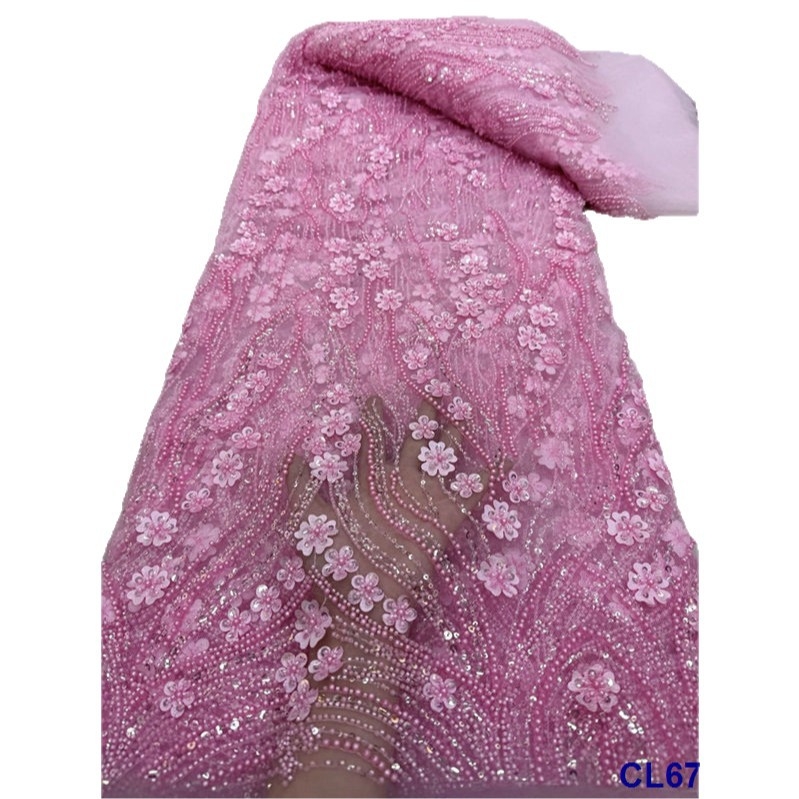 Vjenčana čipkasta tkanina s 3D vezom i šljokicama na šifonu (100% poliester • CL67399 • lisami • za vjenčanu odjeću • GB standard)